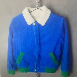 Blue and Green Kids Jacket with White Collar